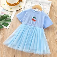 Контрастная сетка Фрукты и овощи Повседневный Платья для девочек Shein