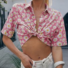 Однобортная блузка с цветочным принтом Shein