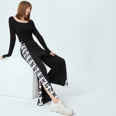 Однотонный топ и брюки с текстовым принтом и разрезом Shein