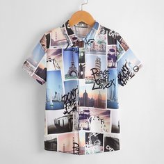 Рубашка с текстовым рисунком для мальчиков Shein