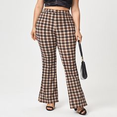 Брюки-клеш размера плюс в клетку Shein