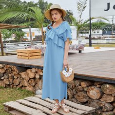 Однотонное платье с оборкой Shein