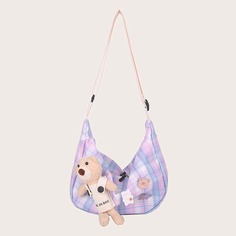 Сумка-хобо в клетку с медведем Shein