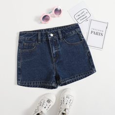 Джинсовые шорты с карманом для девочек Shein