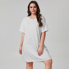 Полосатый Повседневный Платья размер плюс Shein