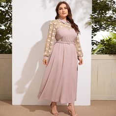 Вышивка Цветочный Элегантный Платья размер плюс Shein