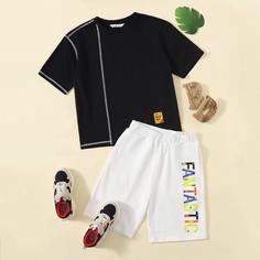 Шорты и футболка с текстовой заплатой для мальчиков Shein