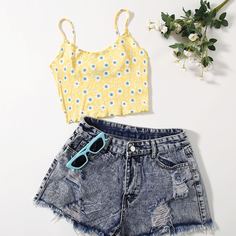 Укороченный топ на бретелях с цветочным рисунком Lettuce Edge Daisy Shein