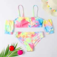 тай дай Бохо Купальники для девочек Shein