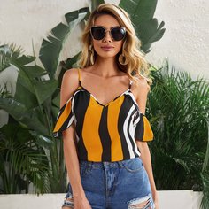 с оборками Контрастный цвет Бохо Блузы Shein