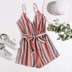 с поясом Полосатый Повседневный Комбинезоны Shein