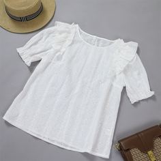 с оборками Одноцветный Бохо Блузы Shein
