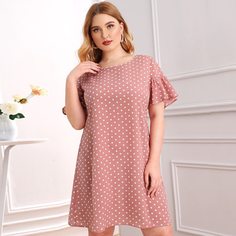 Платье в горошек размера плюс с оборками Shein