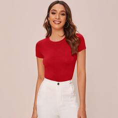 Однотонная футболка с коротким рукавом Shein