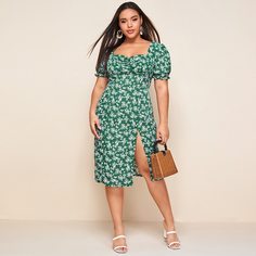 Платье размера плюс с цветочным принтом и разрезом Shein