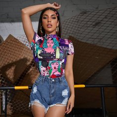 Топ с принтом поп-арт и воротником-стойкой Shein