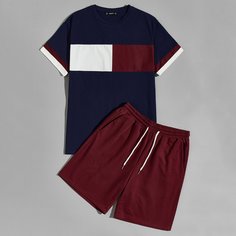 Мужская контрастная футболка и шорты на кулиске Shein