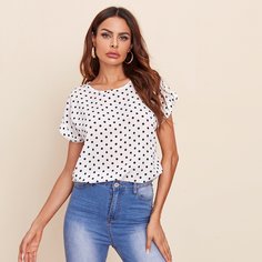 Топ в горошек с оригинальным рукавом Shein