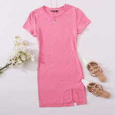 Однотонное платье с разрезом Shein