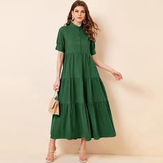 Зелёные Низ-оборка Одноцветный Повседневный Платья Shein