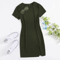 Однотонное платье с разрезом Shein