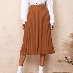 Однотонная плиссированная юбка Shein