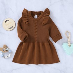 с воланами Одноцветный Повседневный Трикотажные платья для девочек Shein