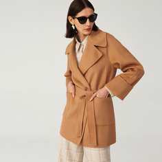 Шерстяное пальто ручной работы с поясом и карманом Shein
