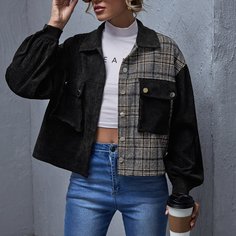 Однобортная куртка из смешанного материала с карманом Shein
