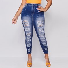 на пуговицах Контрастный цвет Повседневный Джинсы размер плюс Shein