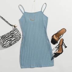 Однотонное облегающее трикотажное платье Shein