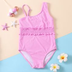 Слитный купальник в рубчик для девочек Shein