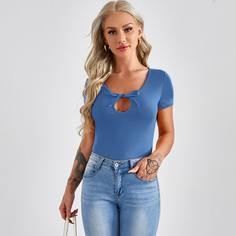 Однотонный топ с воротником-бантом Shein