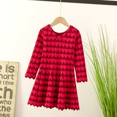 с фестонами Сердечко Повседневный Трикотажные платья для девочек Shein