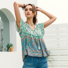 бахрома Цветочный Бохо Блузы Shein