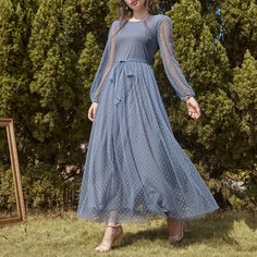 Платье с сетчатыми рукавами и поясом Shein