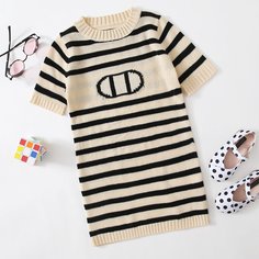 Платье-свитер в полоску с коротким рукавом для девочек Shein