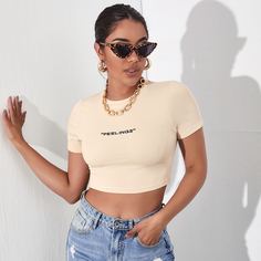 буква Повседневный Футболки Shein