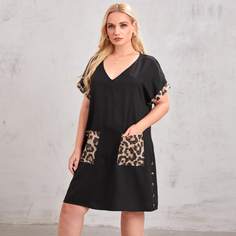 Платье размера плюс с карманом и леопардовым принтом Shein