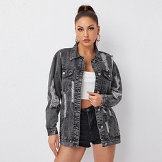 Рваная джинсовая куртка с карманом на пуговицах Shein