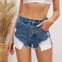 Рваные джинсовые шорты с высокой талией Shein