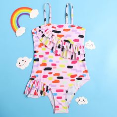 Слитный купальник с оригинальным принтом для девочек Shein