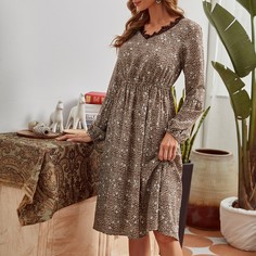 Контрастные кружева Леопардовый принт Повседневный Платье Shein