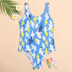 Слитный купальник с принтом птиц для девочек Shein
