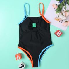 Слитный купальник с контрастной отделкой для девочек Shein