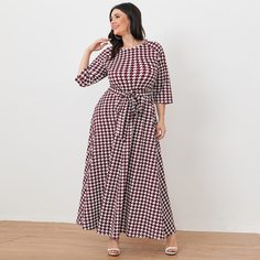 Платье размера плюс с поясом и узором "хаундстут Shein