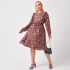 с оборками Цветочный Повседневный Платья размер плюс Shein