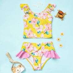с оборками Цветочный Бохо Купальники для девочек Shein
