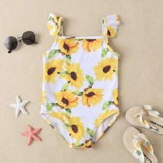 Слитный купальник с принтом подсолнуха для девочек Shein