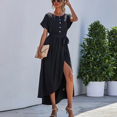 с поясом Одноцветный Повседневный Платье Shein